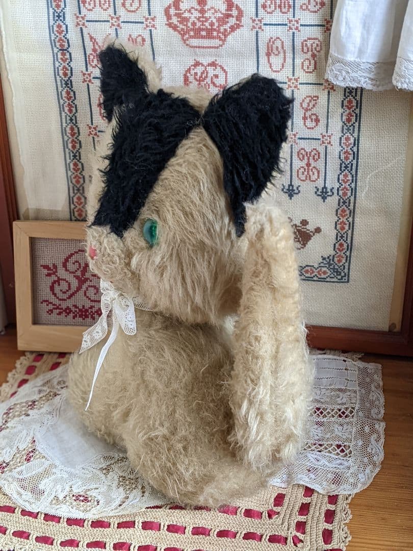 【z】アンティークヴィンテージ　DDRベア　グリーンアイの猫ちゃん