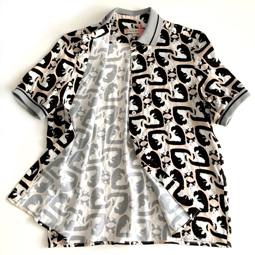 美品★ ポールアンドジョー シスター バンビーナ ハチワレ猫 ネコ柄 ポロシャツ