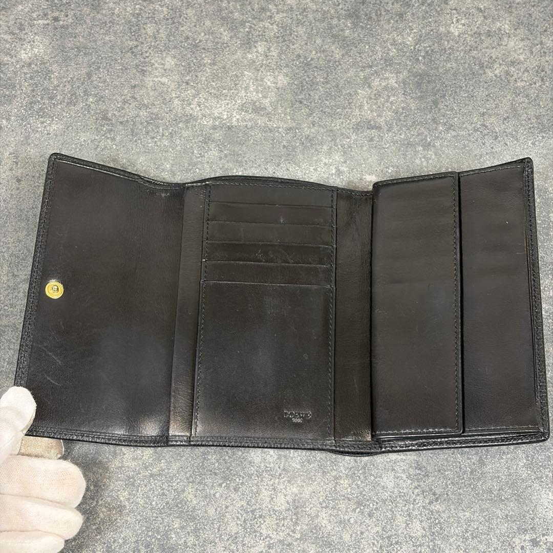 LOEWE アナグラム オールレザー 三つ折り財布 コンパクトシボ革 黒 収納◎