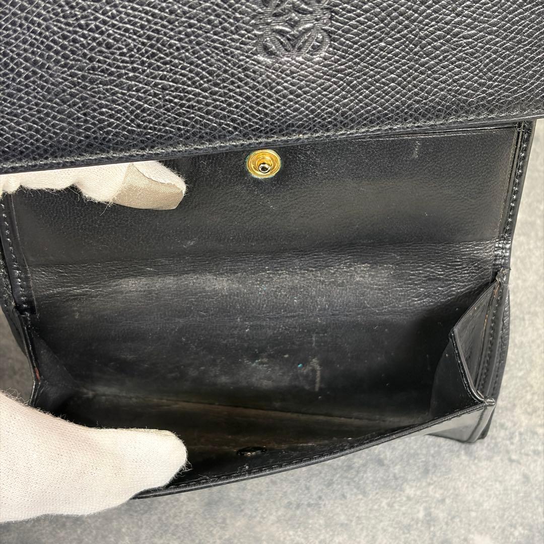 LOEWE アナグラム オールレザー 三つ折り財布 コンパクトシボ革 黒 収納◎