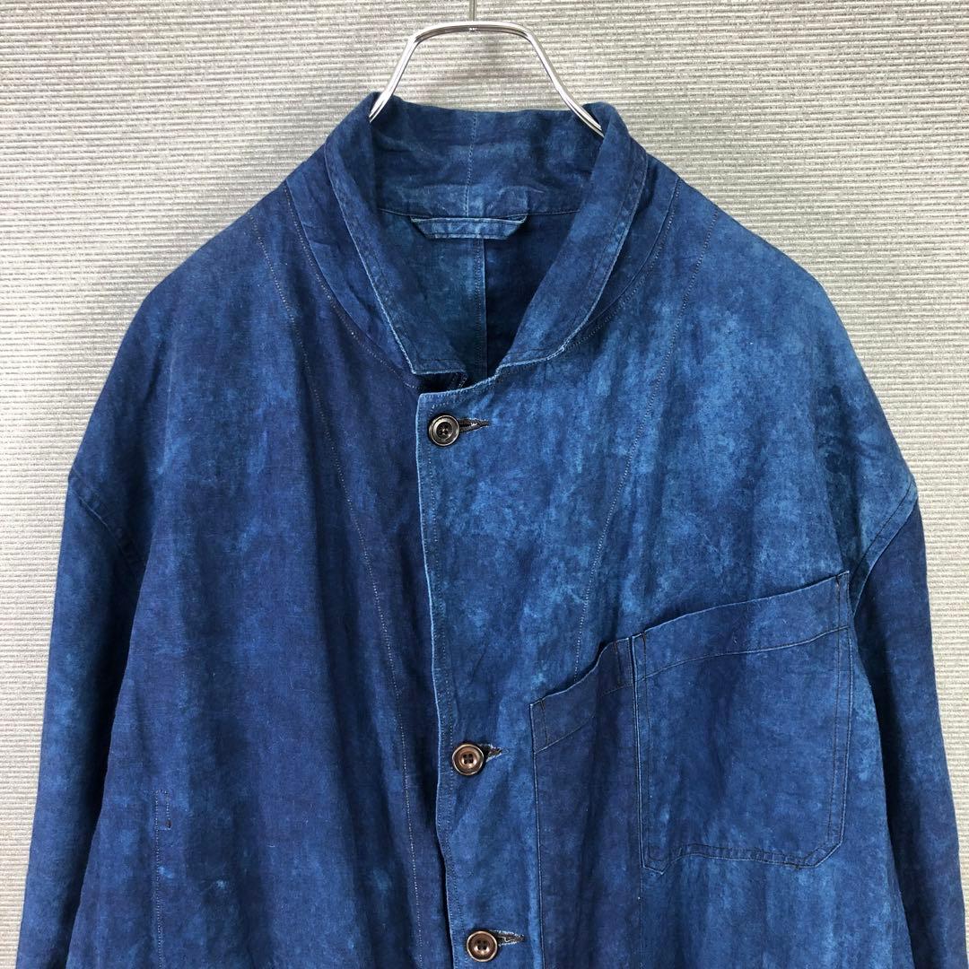 45R 藍染め908ヴィンテージリネンのコート インディゴブルー