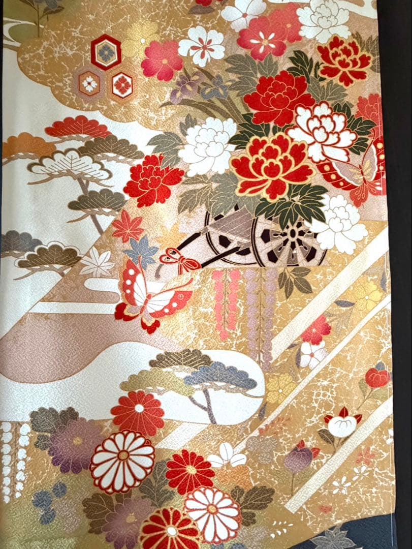 【極美品】正絹 振袖6点セット 金色の箔 白地 古典柄 フルセット可 No6/6
