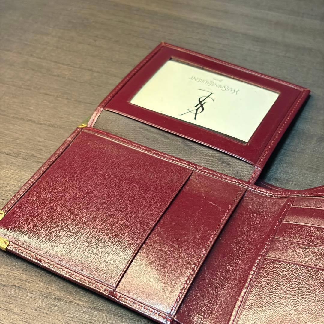 【美品】YVES SAINT LAURENT 2つ折り財布 YSLロゴ ボルドー