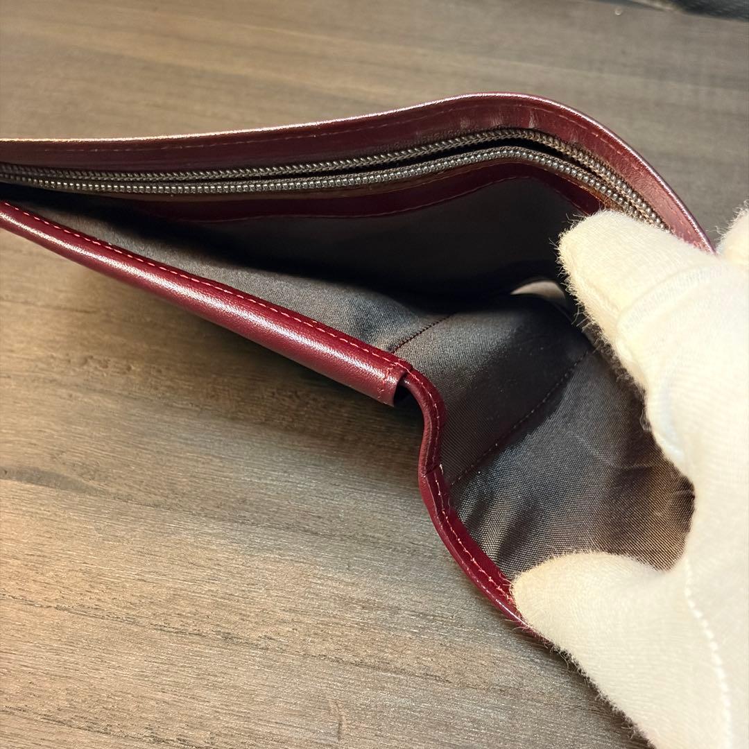 【美品】YVES SAINT LAURENT 2つ折り財布 YSLロゴ ボルドー