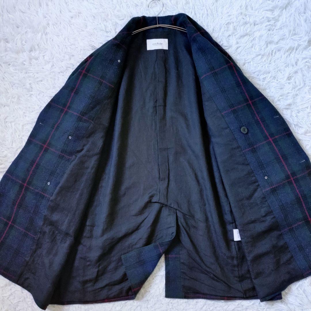 nest Robe　チェスターコート　ゆったり　Aライン　綿麻　濃紺　XL相当