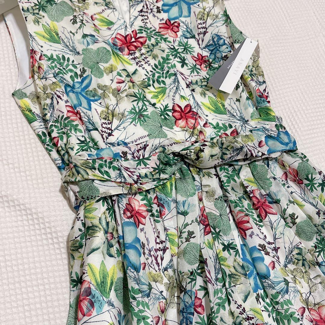 タグ付✨アナイ シルク100% 花柄 ボタニカル ワンピース フレア 裏地付
