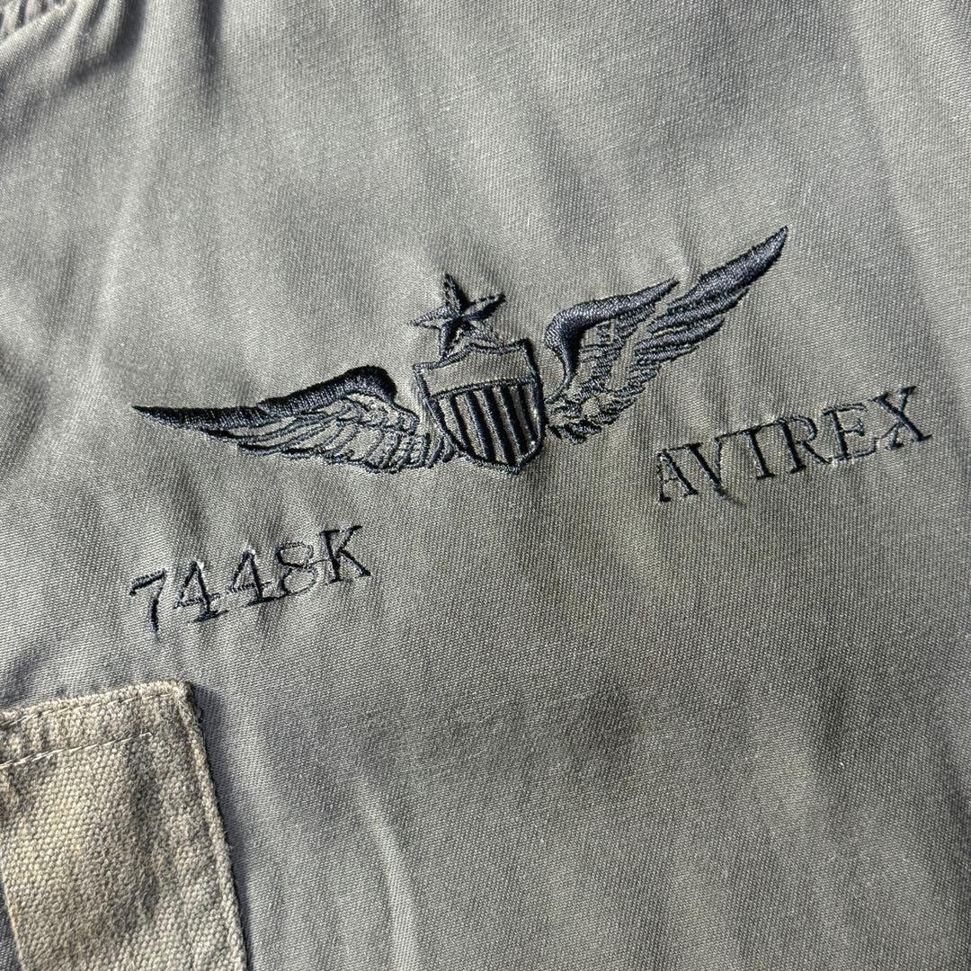 【良品】AVIREX L-2B コットン フライトジャケット 刺繍 L カーキ