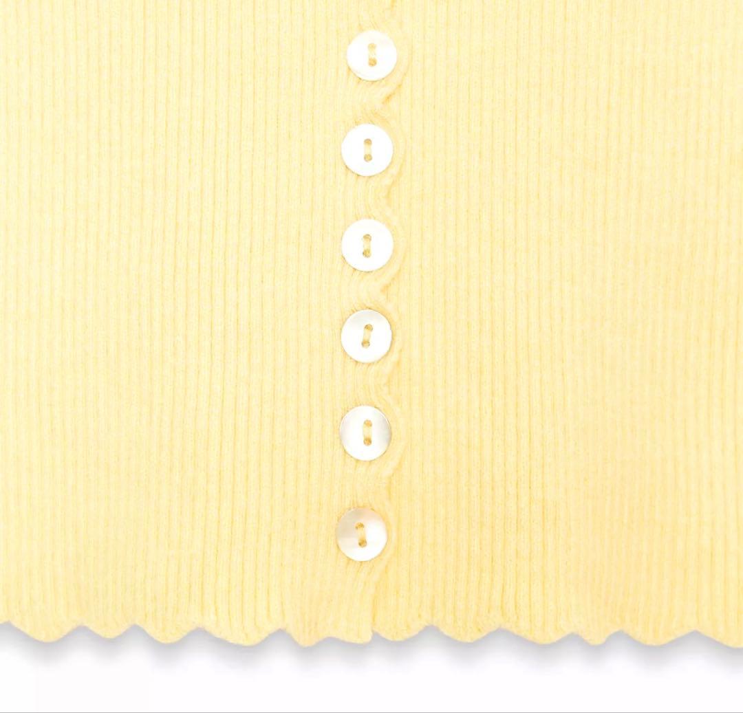 【ZARA】ザラ S リブニットカーディガン イエロー 黄色 スカラップ