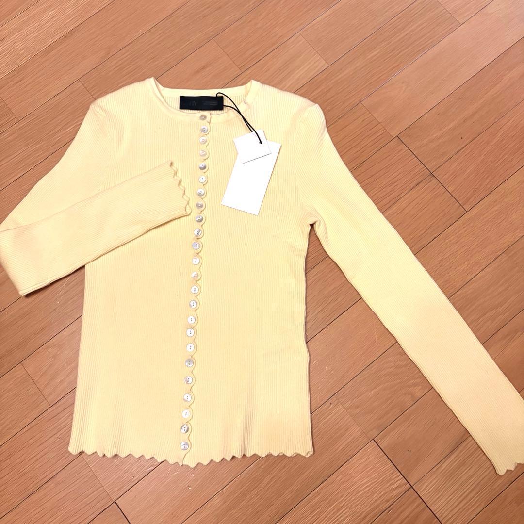 【ZARA】ザラ S リブニットカーディガン イエロー 黄色 スカラップ