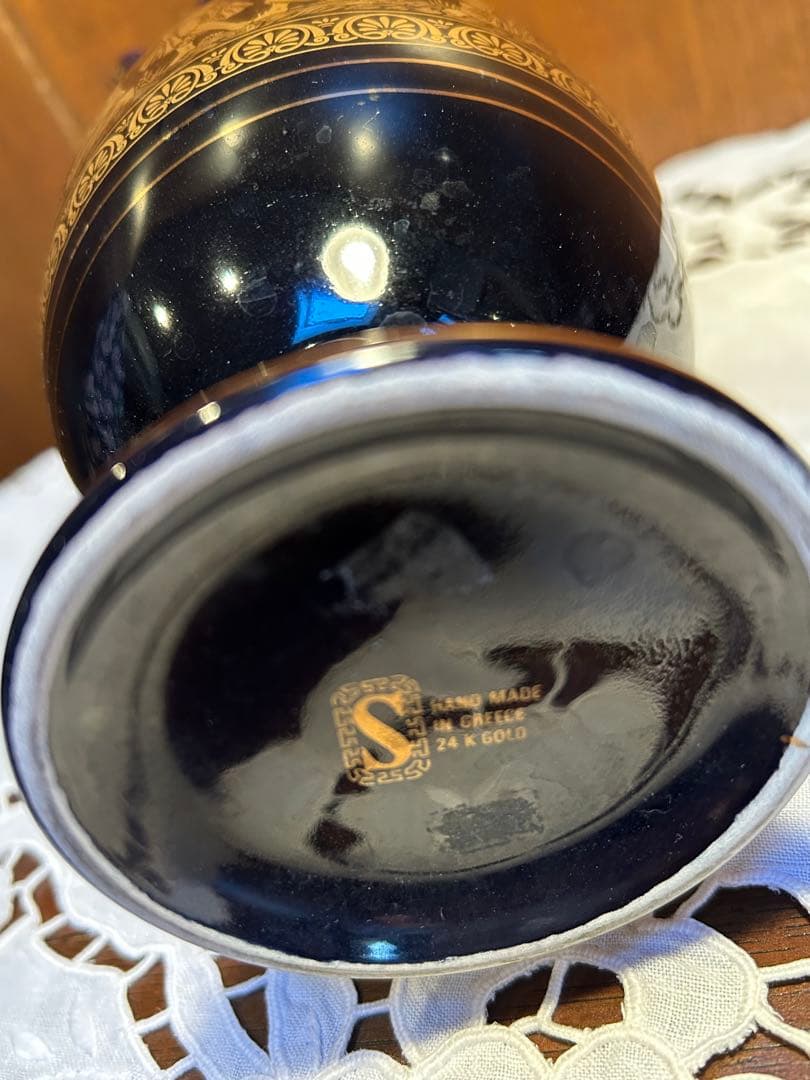 ギリシャハンドメイド陶器　24K 金彩　花瓶