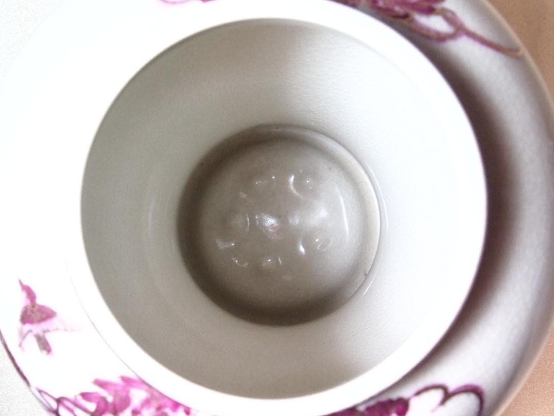 【美品】薩摩焼 小型 沈香壺 藤/花鳥文 紫色/藤色 つぼ/ツボ 茶道具/香道具