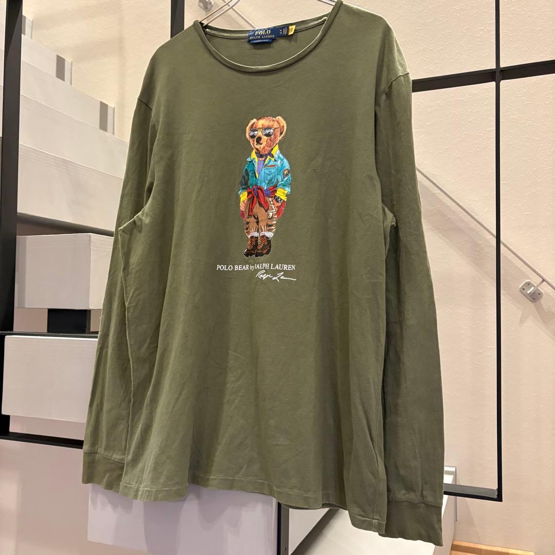 ポロラルフローレン　ポロベア　カーキ　長袖Tシャツ　qrタグ