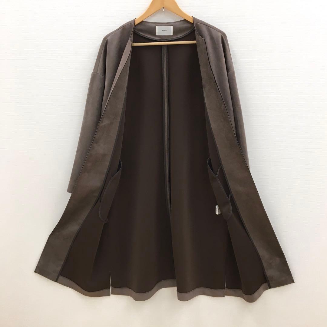Elura エルーラ フェイクレザー コート モカグレー M