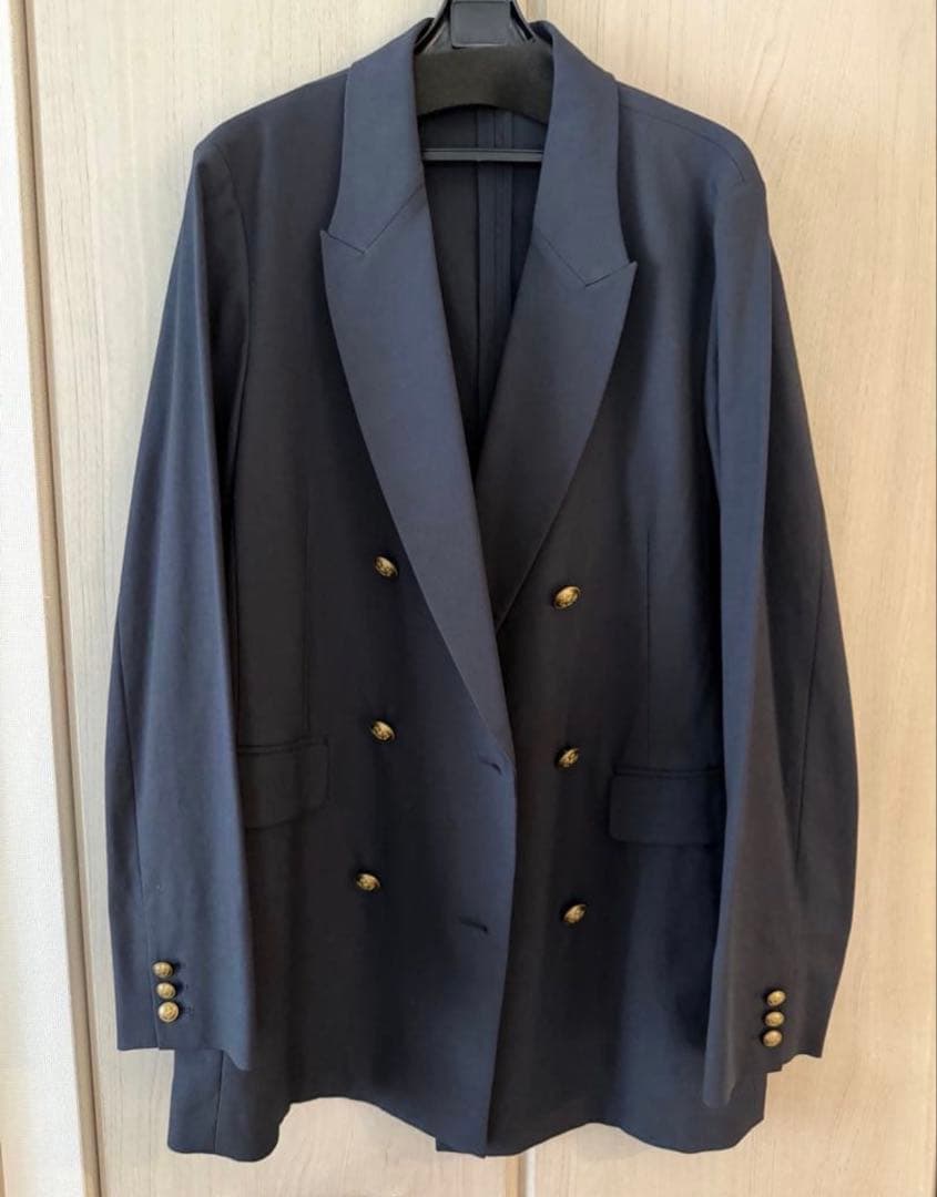 新品 PLST プラステ リネンブレンド ダブルブレストジャケット ネイビー 紺