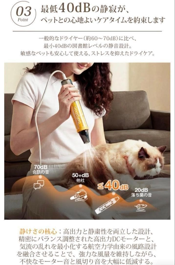 petaboo ペット用ドライヤー 4アタッチメント付き　ホワイト