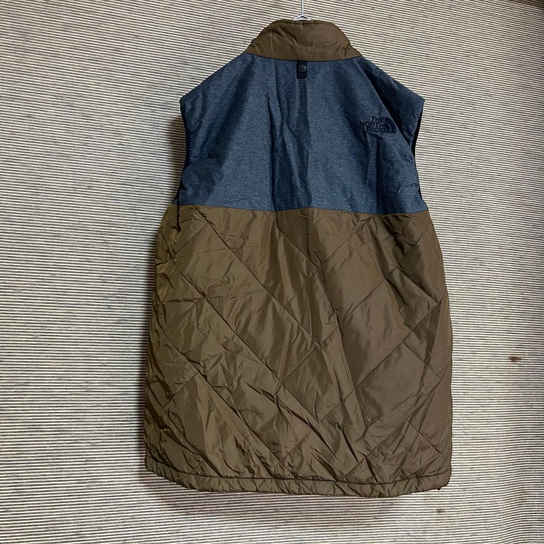 【ノースフェイス】中綿ベスト　茶色ブラウンダークグレー　黒　刺繍　P3