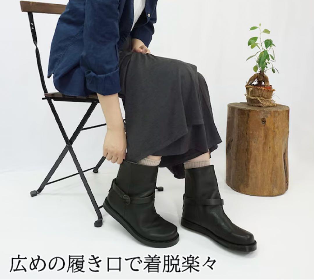 新品未使用　Diu 24.0〜24.5cm 本革 レザーブーツ　黒　ハイカット