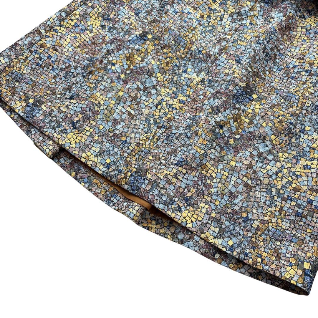 ANAYI ジャガードＡライン フレアスカート マルチカラー 幾何学模様 ひざ丈