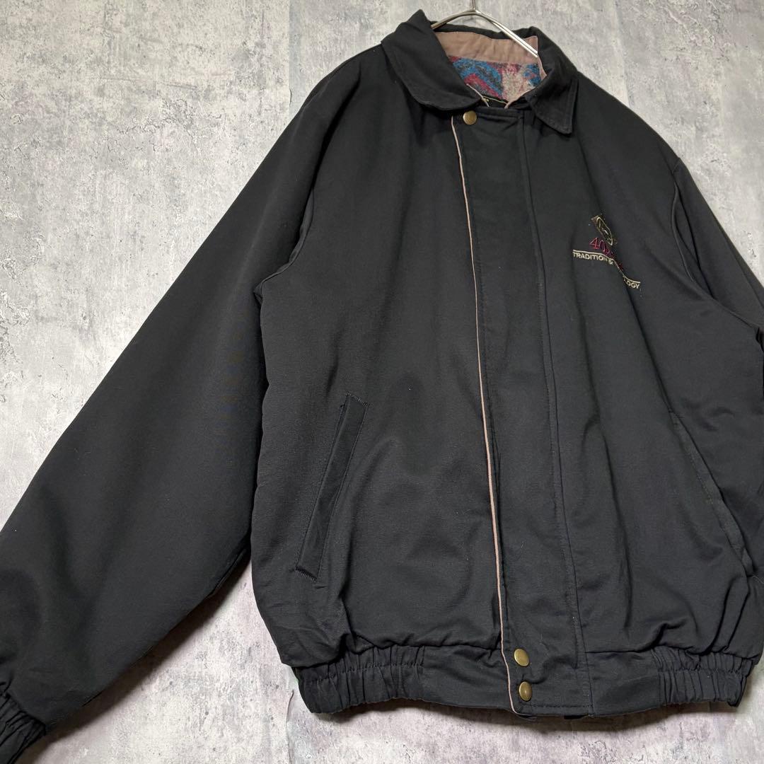 USA製 80s ブルゾン 黒 企業刺繍ロゴ 裏地総柄 vintage