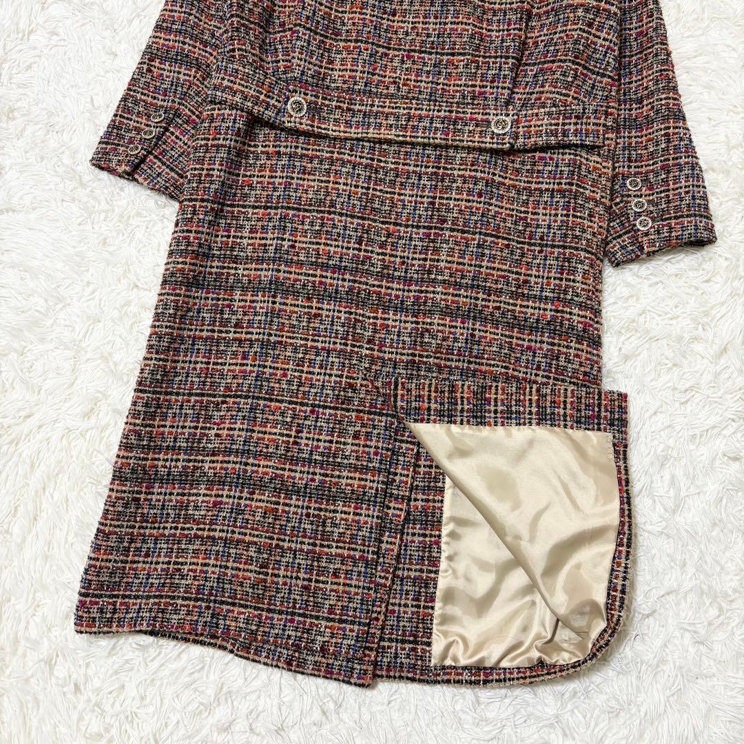 【美品】 DUALVIEW カラフルツイード　ロングコート　ビジューボタン　40