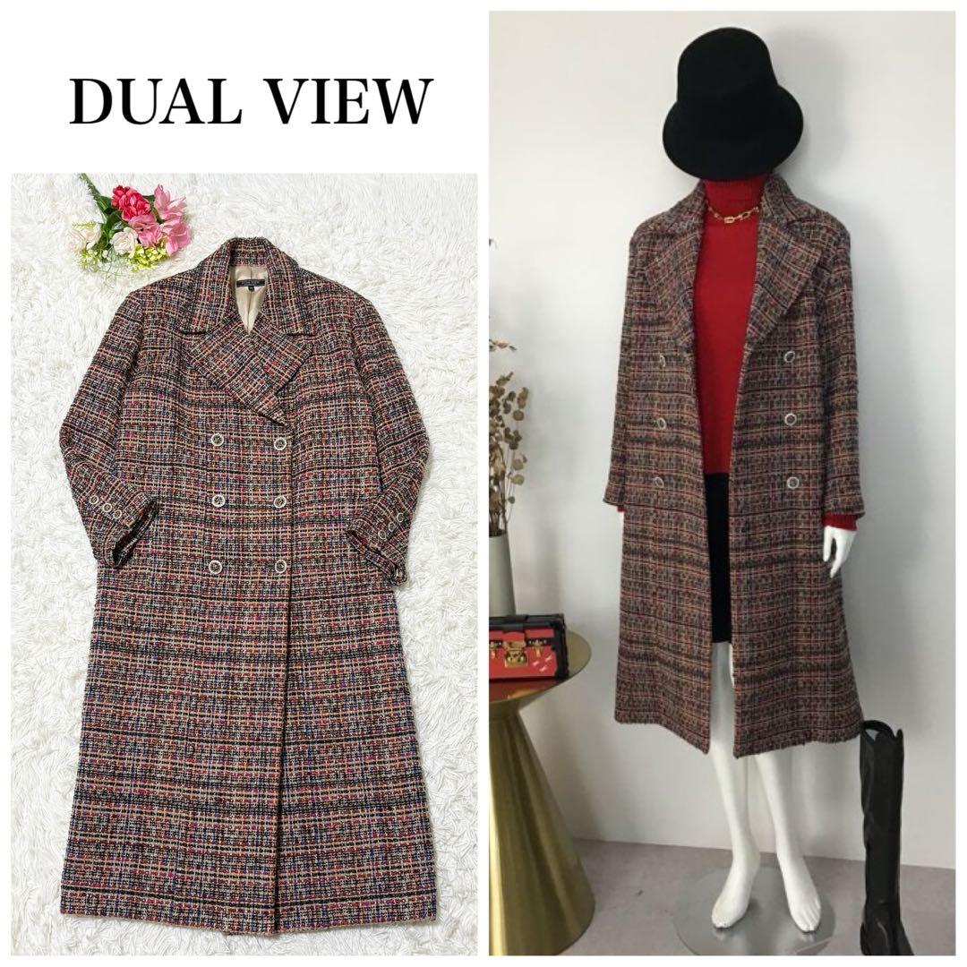 【美品】 DUALVIEW カラフルツイード　ロングコート　ビジューボタン　40