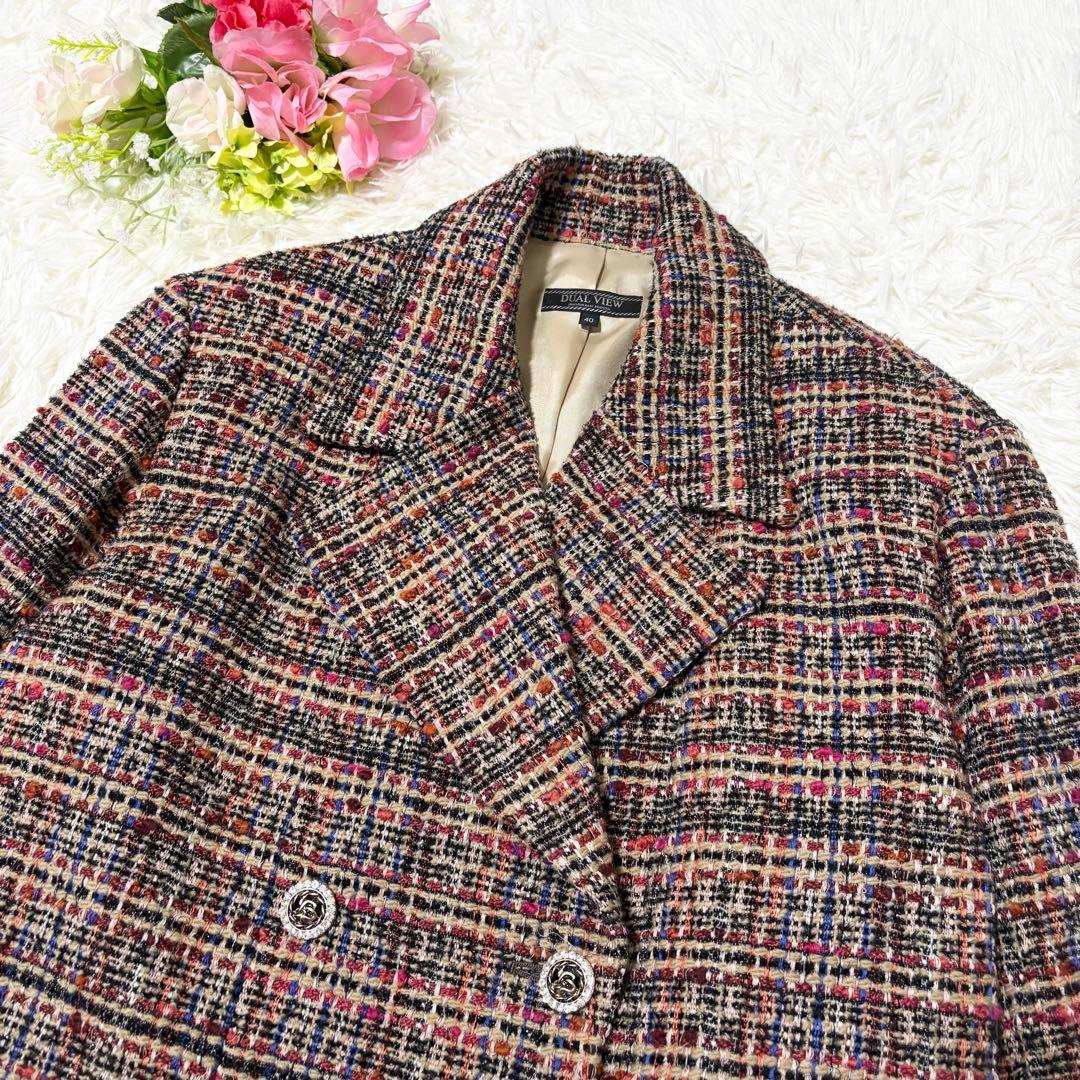 【美品】 DUALVIEW カラフルツイード　ロングコート　ビジューボタン　40