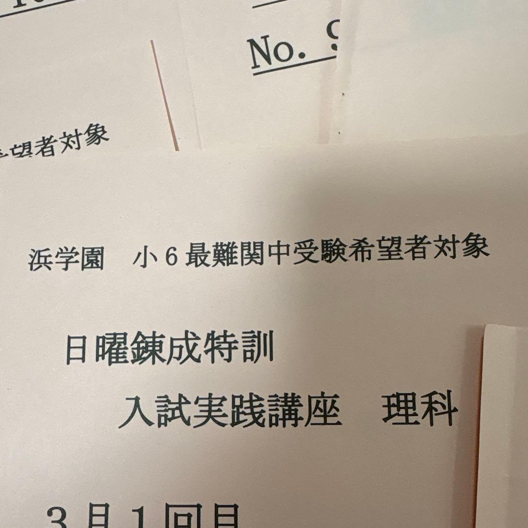 浜学園2025年小6日曜錬成特訓最難関コース算理国3科✖️10冊➕理科プリント付き