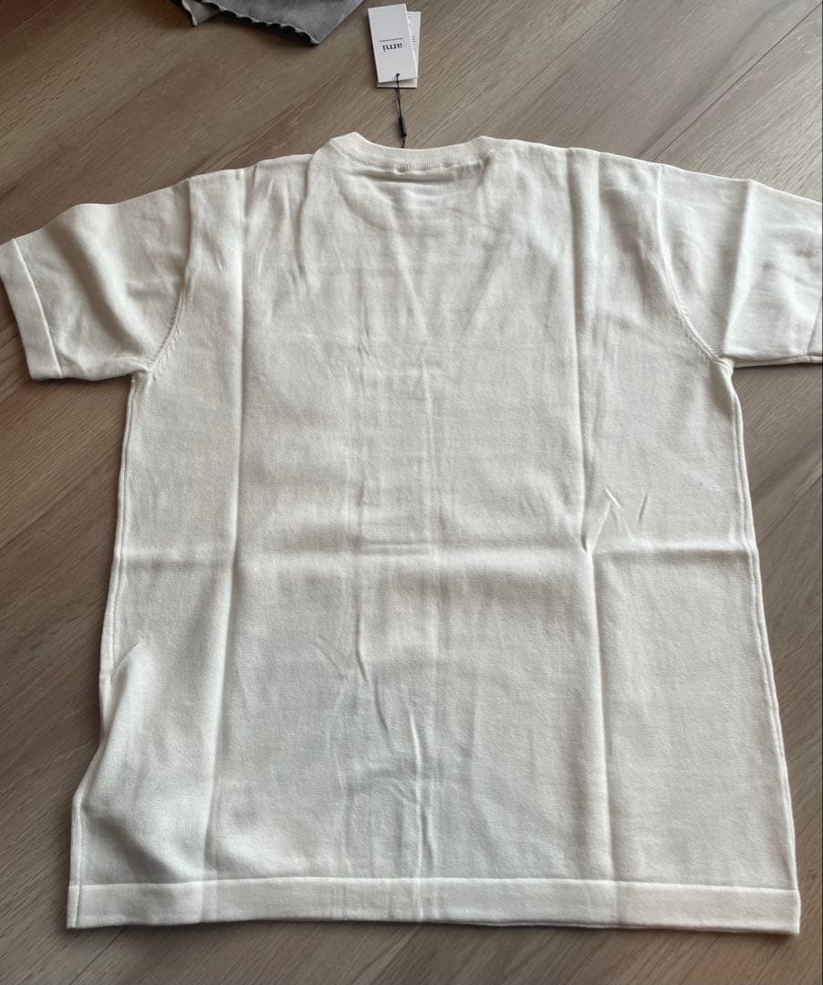 新品 AMI PARIS アミパリス ハートロゴ コットンニット白Tシャツ半袖S