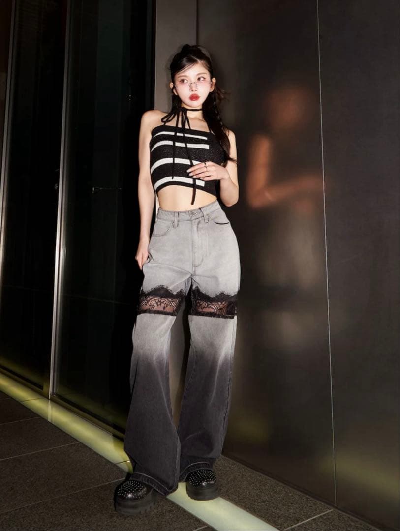 新品未使用　Darich ダーリッチ　スカラップレースデニムロングパンツ