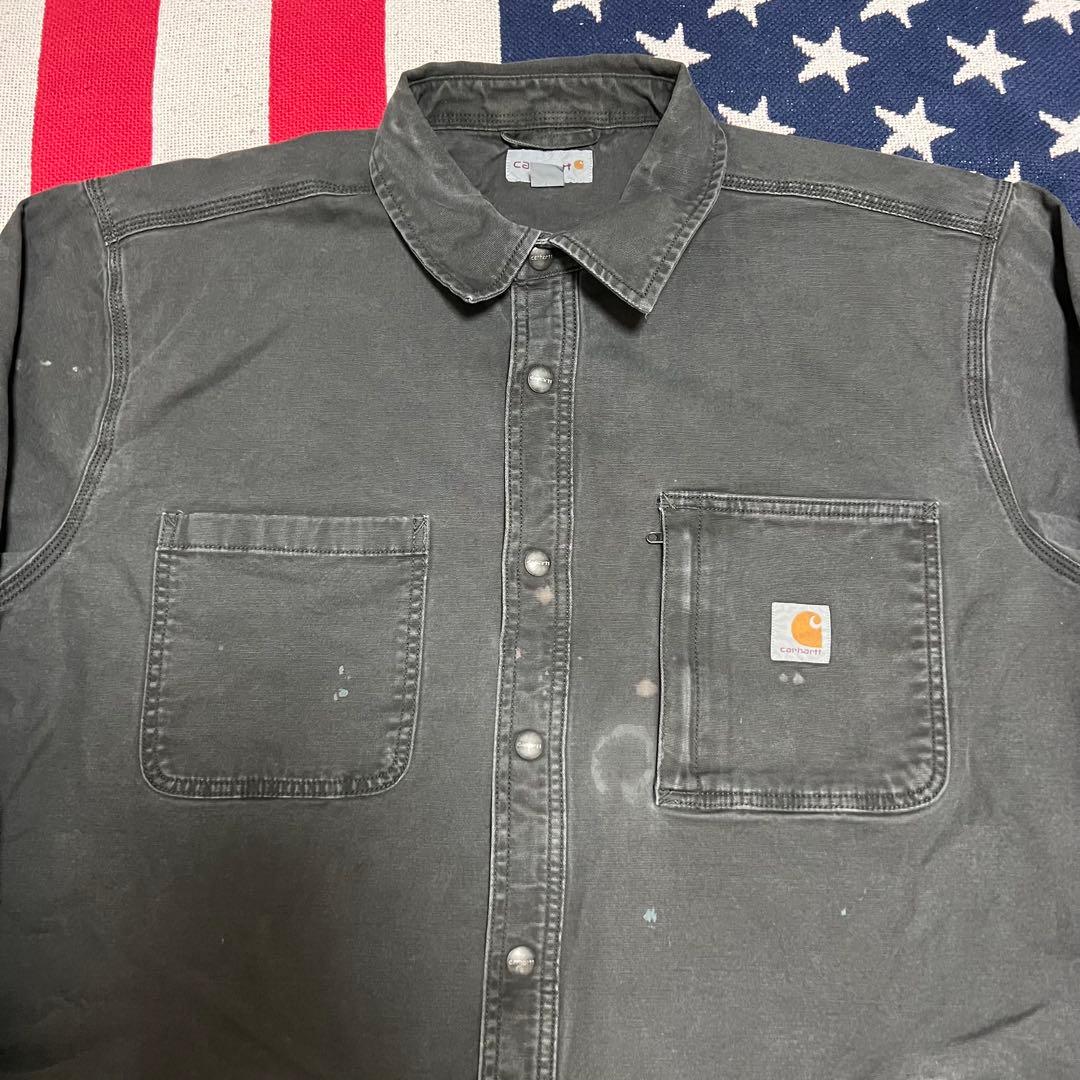 carhartt カーハートダック地 長袖ワークシャツ ブランケット付き 炭黒