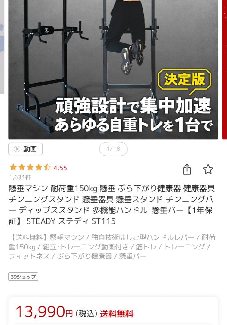 【美品】※直接引取り限定 STEADY 懸垂マシンブラック 10段階調整