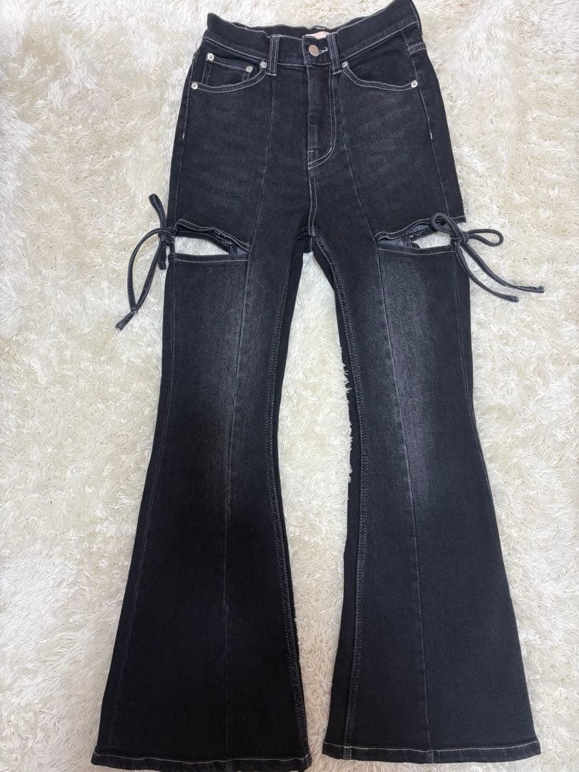 RESEXXY カットアウトリボンデニムパンツ xs ブラック