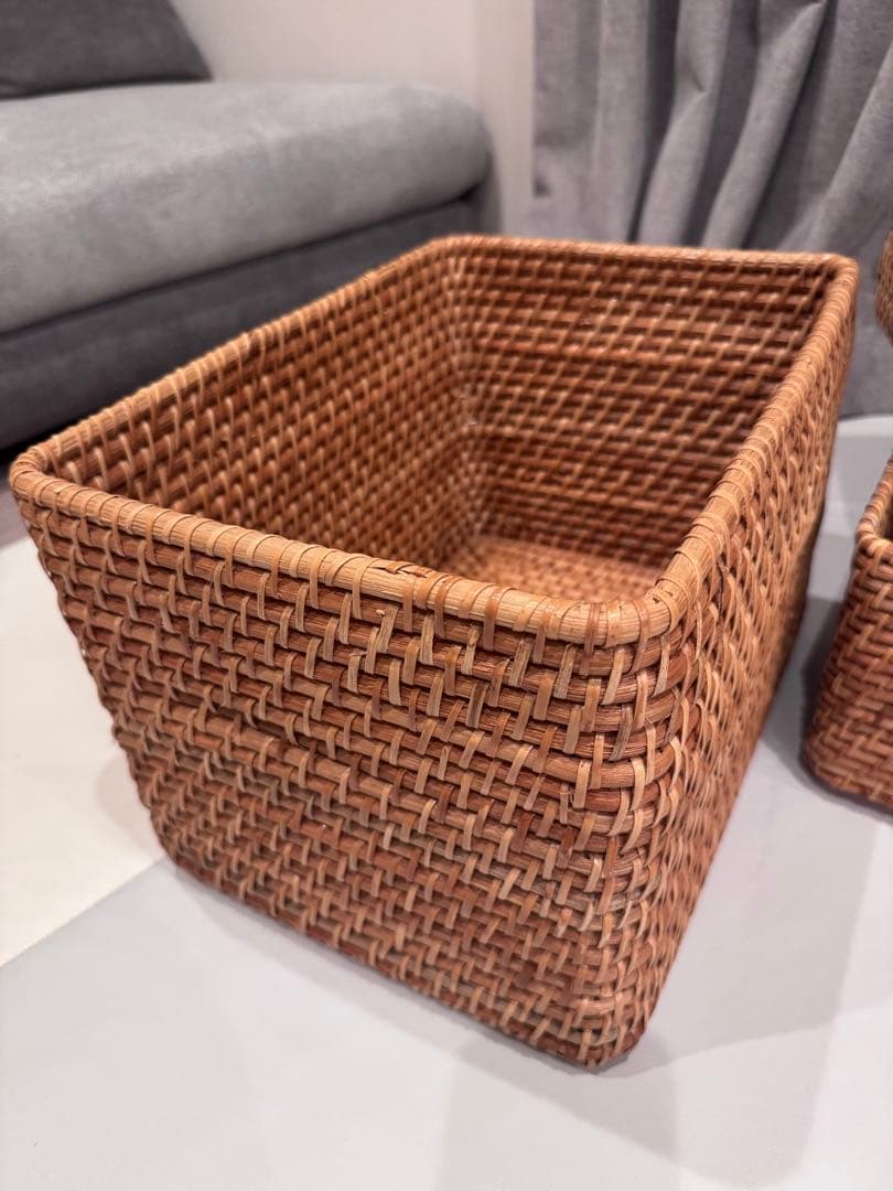 重なるラタンバスケット　無印良品とニトリ　7個セット