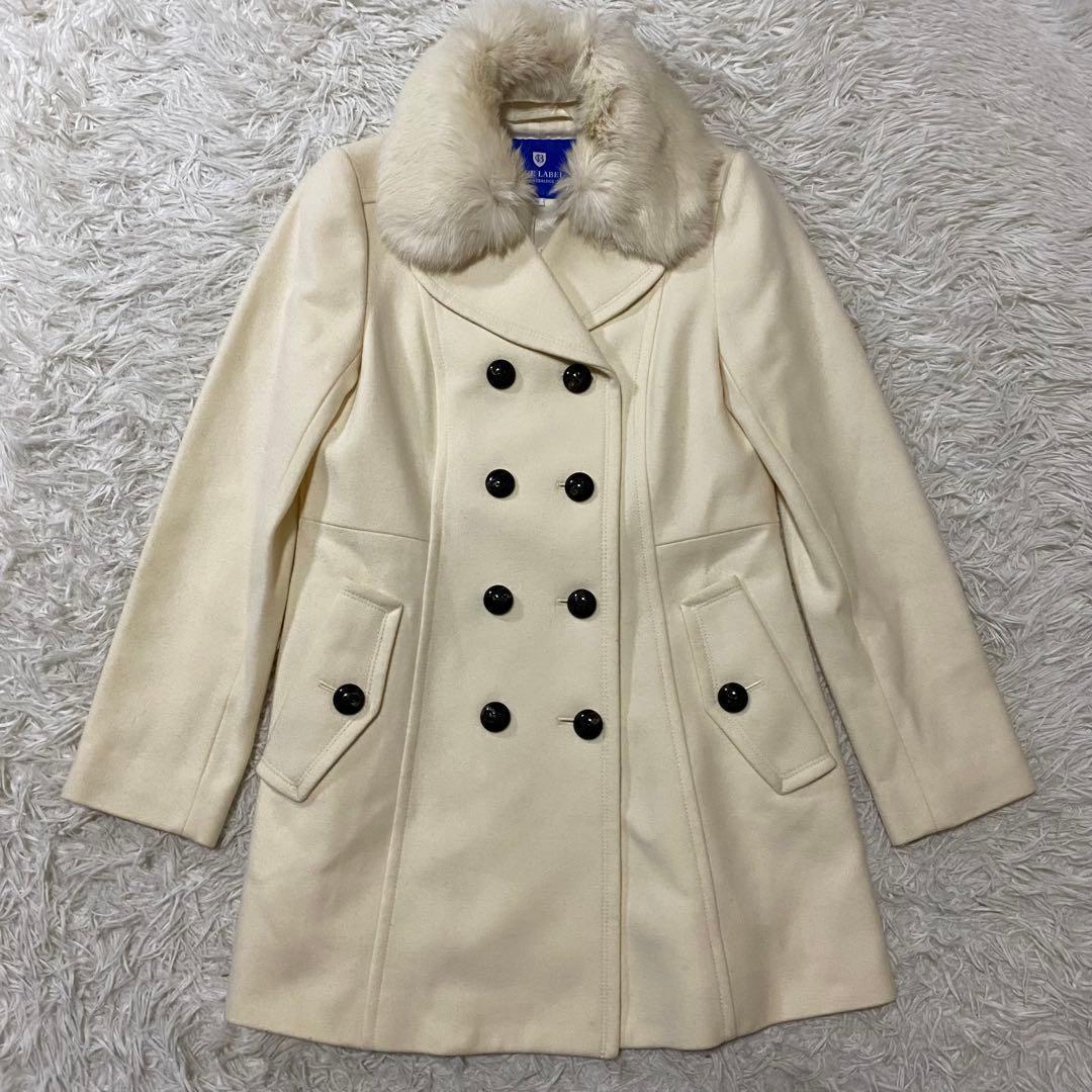 【美品】ブルーレーベルクレストブリッジ　ウールコート　ファー　アイボリー　ダブル