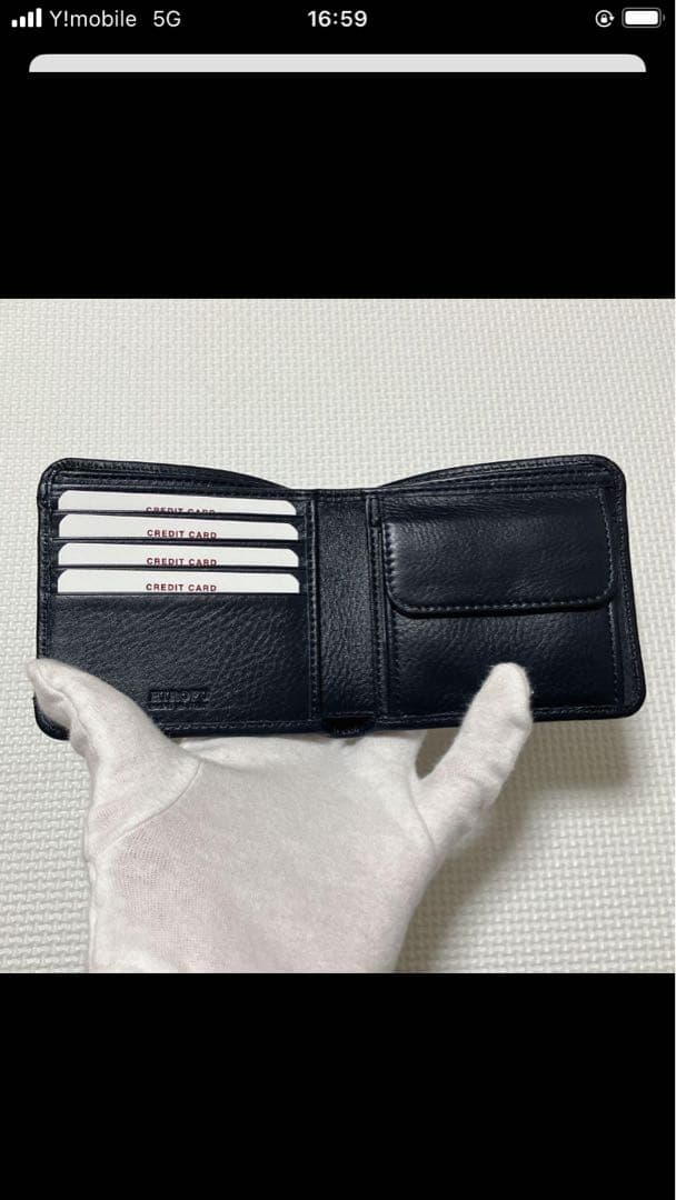 未使用　HIROFU ヒロフ　プラティカ　レザー二つ折り財布 濃紺　袋付き