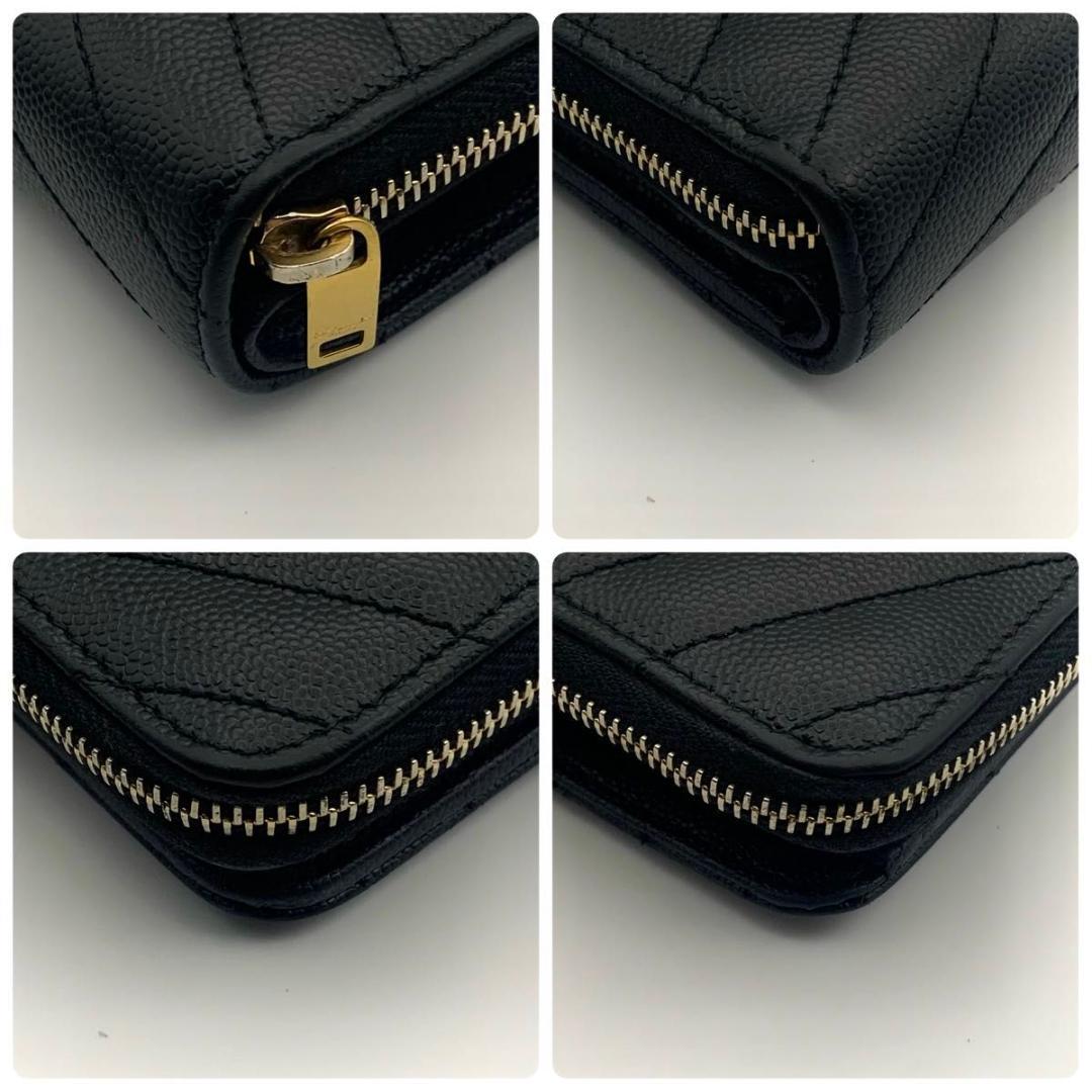 鑑定済み 美品 サンローラン 財布 カサンドラ Vステッチ コンパクト 革 黒