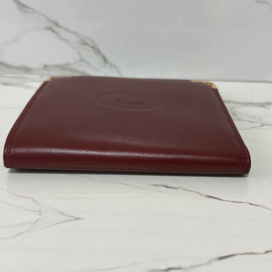 良品✨ カルティエ マストライン ２つ折り財布 ボルドー ロゴ ミニ財布