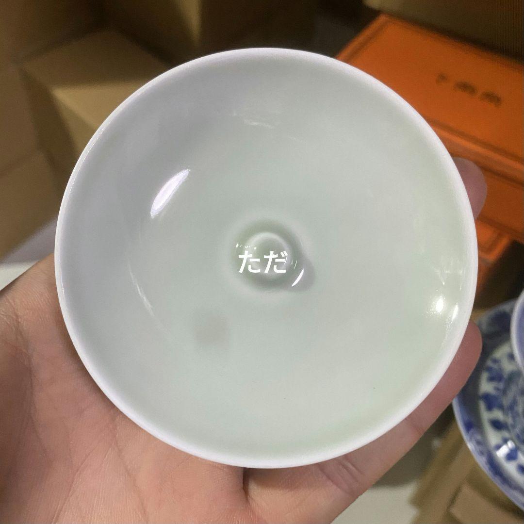 中国茶器 景徳鎮 陶磁器 七丞堂青花点絵巻枝蓮三才蓋碗 茶杯 煎茶器 未使用品