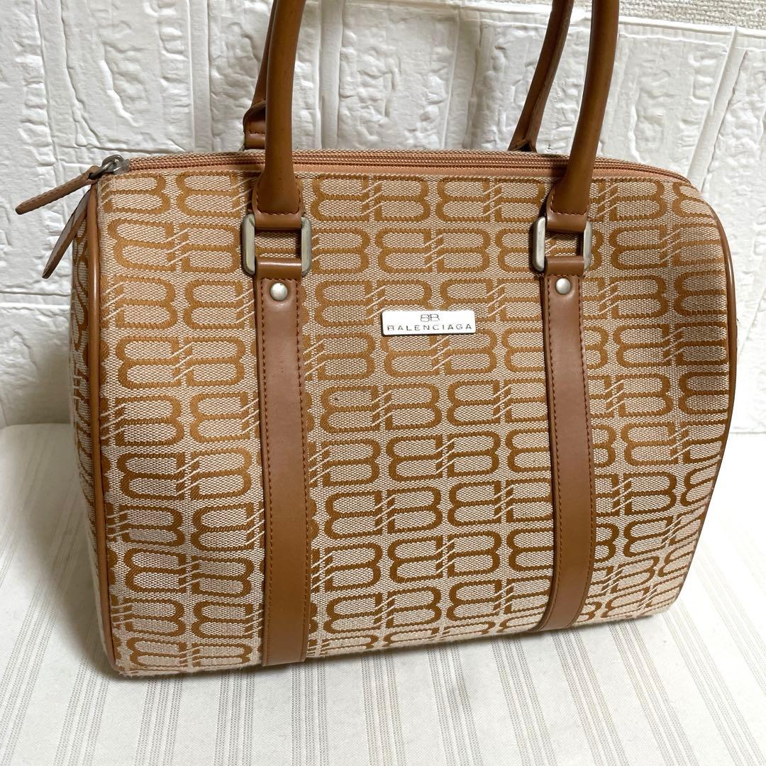 訳あり BALENCIAGA バレンシアガ BBロゴ 総柄 ミニボストンバッグ