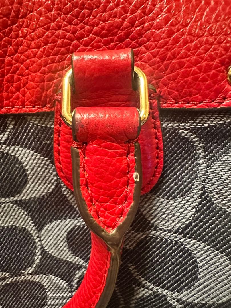 Coach /ボストンバッグ ネイビーとレッド/コーチ/デニム生地ミニボストン