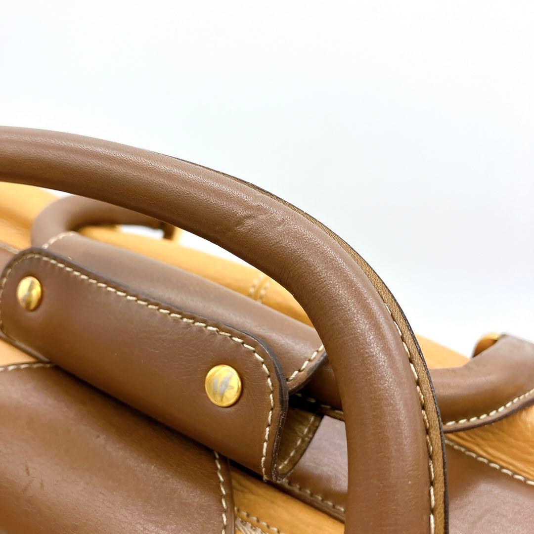 【LOEWE】トラベルバッグ　アナグラム型押し　ゴールド金具　レザー　ブラウン