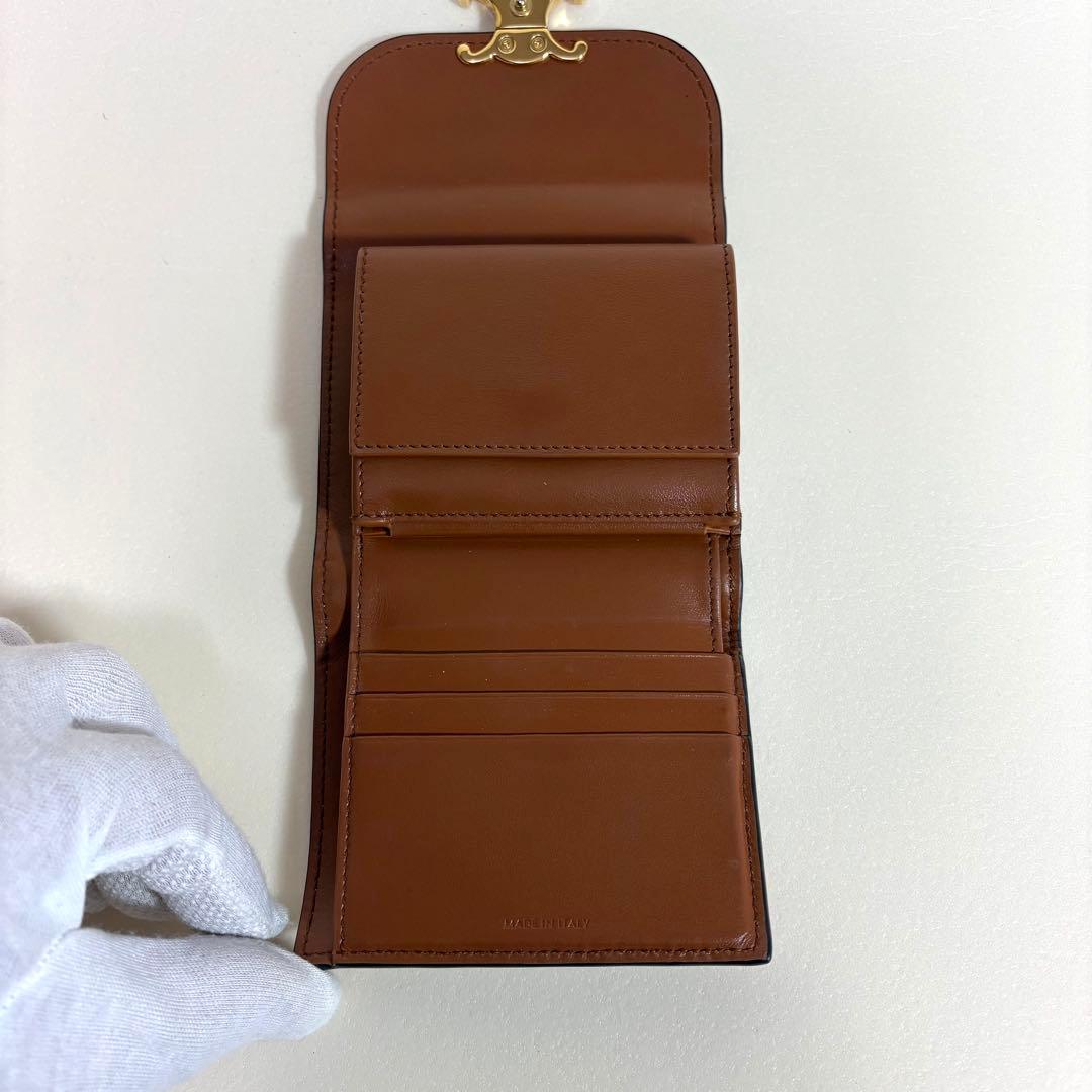 付属品CELINE トリオンフ スモール フラップ ウォレット 三つ折り タン