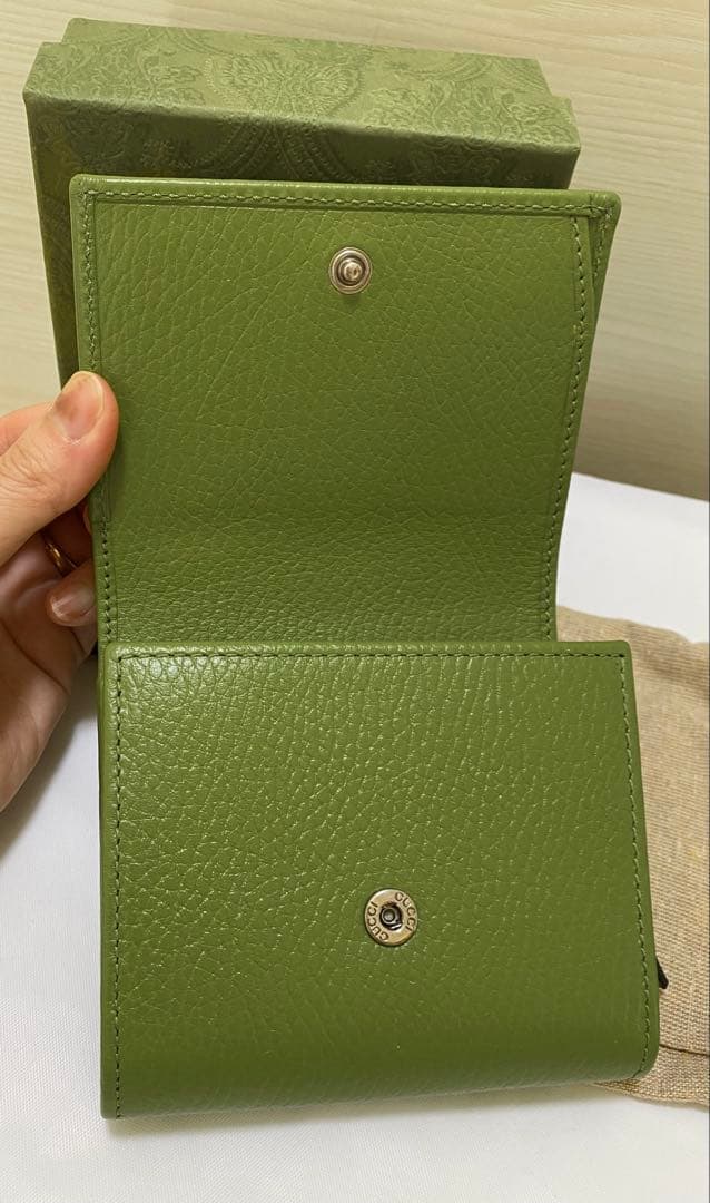 新品未使用　GUCCI GGマーモント　ミニウォレット　財布　グリーン　金運