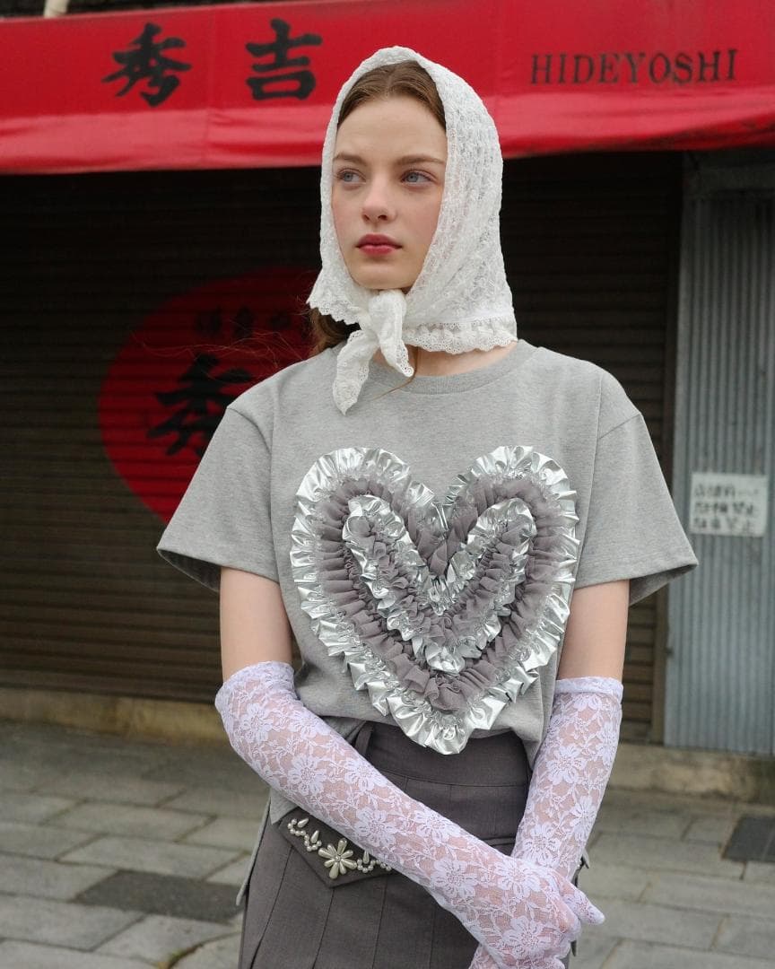 POPPY あさぎーにょ HEART TULLE T-SHIRT (WHITE)