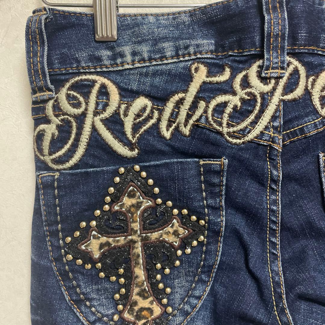 レッドペッパー　デニム　ボア　十字架 ローライズ　ロゴ刺繍 ヒョウ柄　豹柄　平成