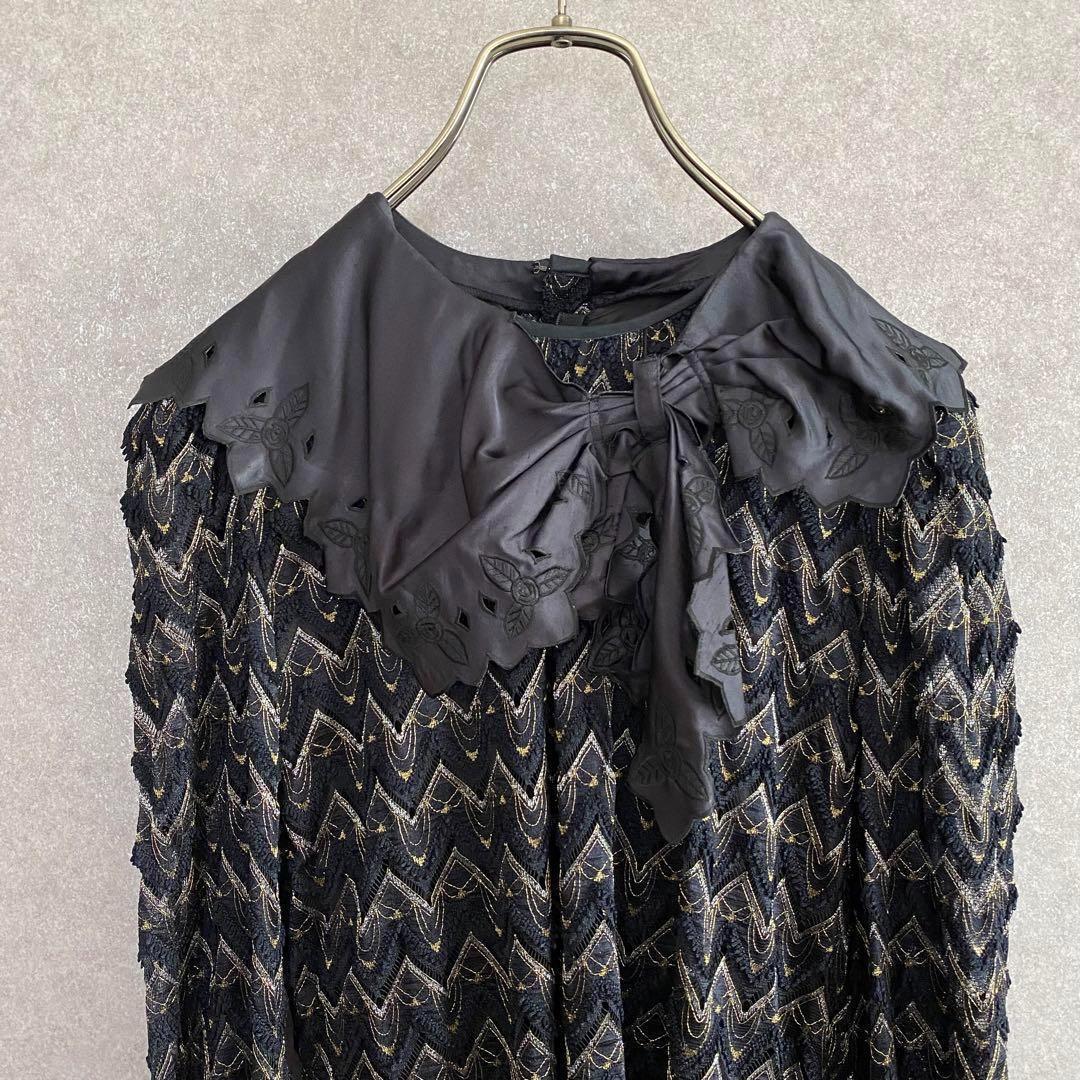 ヴィンテージ レトロ古着 孔雀刺繍レースデザインワンピース ブラック 黒