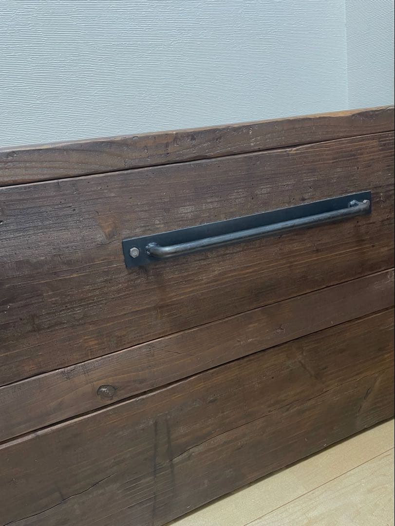 木製ストレージベンチボックス 蓋付き　アイアンバー