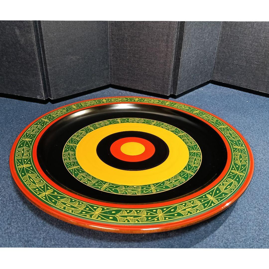 AP9 古代彫 独楽盆 コマ盆 茶道具 菓子皿 丸盆 未使用 紙箱