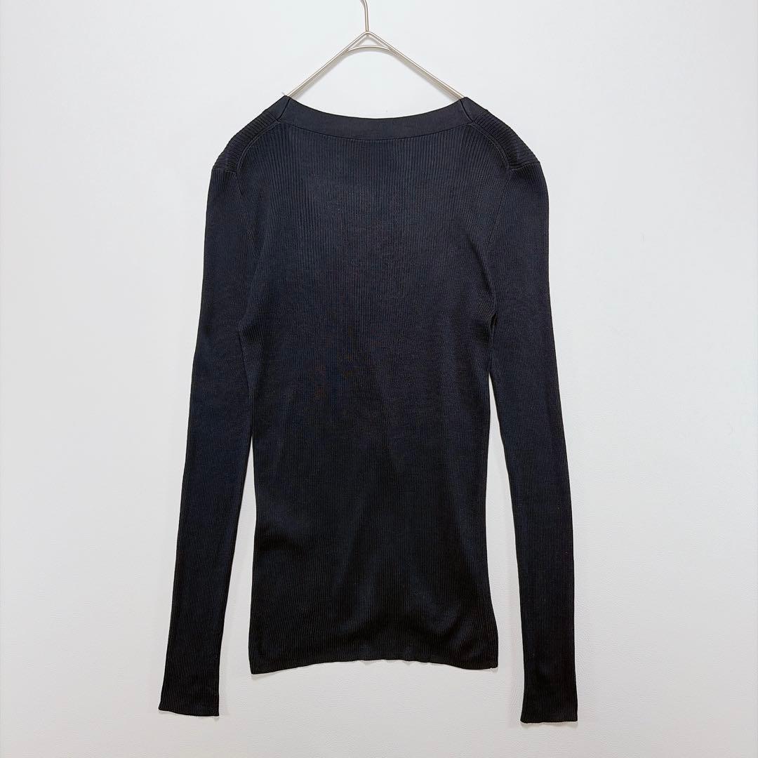 UNITED ARROWS シルク100％ リブVネック カーディガン ネイビー