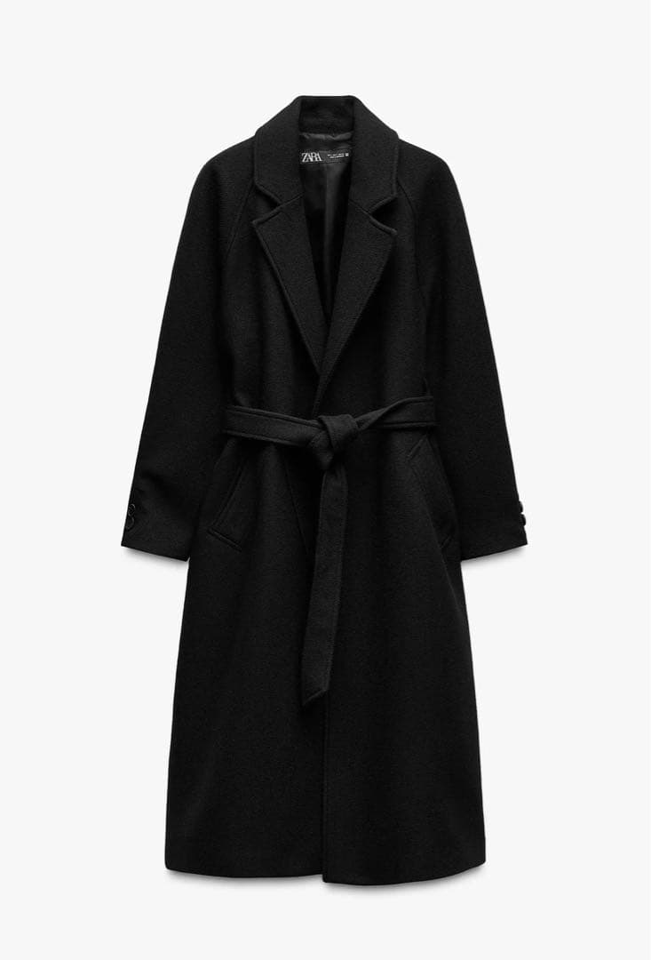 ZARA ウール ロングベルトコート XS ブラック